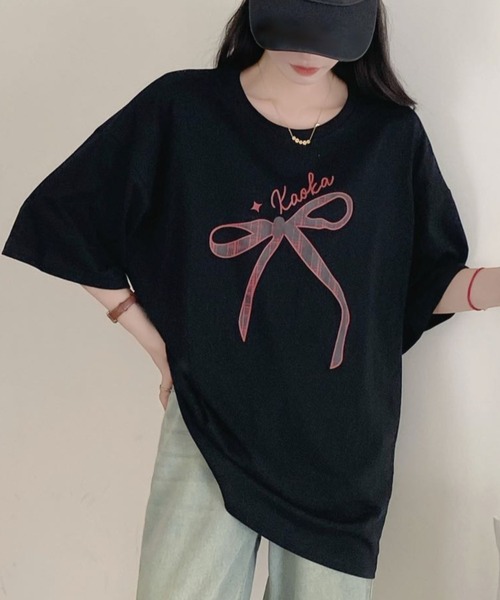 DIAVEL(ディアベル)の「韓国風 リボンデザイン半袖ビッグTシャツ(Tシャツ/カットソー・レディース・ホワイト/ブラック・M)」の19枚目の写真