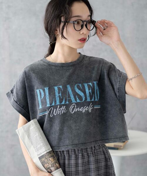 WEGO（ウィゴー）の「WEGO/ヴィンテージウォッシュロールアップショートTシャツ（Tシャツ/カットソー・レディース・スミクロ/グレー系その他/その他1/ブルー系その他・FREE）」の4枚目の写真