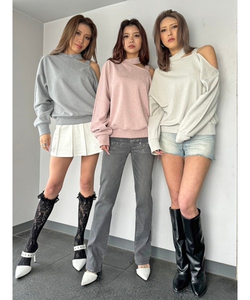 EGOIST（エゴイスト）の「カットアウトスウェットトップス（スウェット・レディース・ベージュ/ピンク/ブルー・FREE）」の5枚目の写真