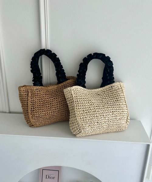 Loueme（ルエム）の「フリルハンドルかごバッグ（かごバッグ・レディース・ブラウン/アイボリー・FREE）」の3枚目の写真