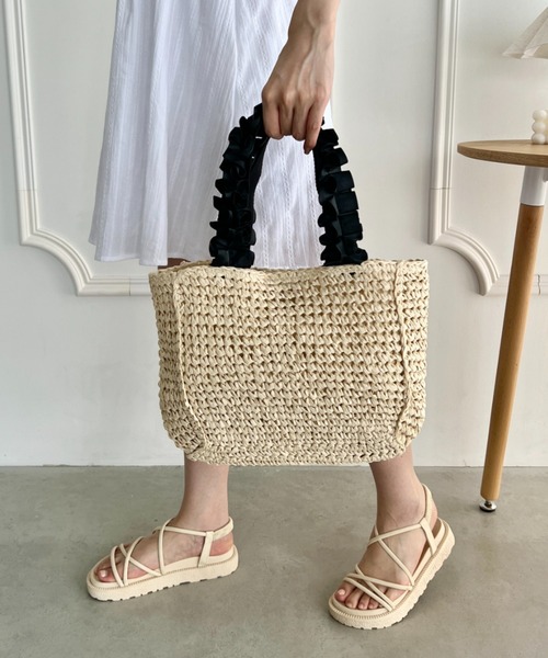 Loueme（ルエム）の「フリルハンドルかごバッグ（かごバッグ・レディース・ブラウン/アイボリー・FREE）」の10枚目の写真