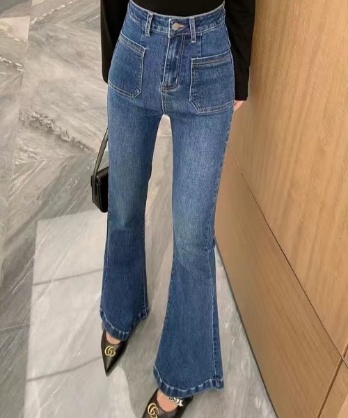 SHEENA（シーナ）の「ストレッチデニムフレアパンツ（デニムパンツ・レディース・ブルー/ブラック/ダークグレー・S/M/L）」の10枚目の写真