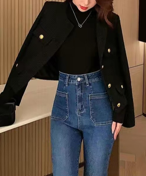 SHEENA（シーナ）の「ストレッチデニムフレアパンツ（デニムパンツ・レディース・ブルー/ブラック/ダークグレー・S/M/L）」の18枚目の写真