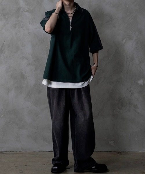 INTER FACTORY（インターファクトリー）の「ファッションインフルエンサー しの - Heavy Weight Cotton Half Zip Tee / ヘビーウェイトコットンハーフジップTシャツ　made in INTER FACTORY（Tシャツ/カットソー・メンズ・ホワイト/ブラック/グリーン・SMALL/LARGE/MEDIUM）」の9枚目の写真