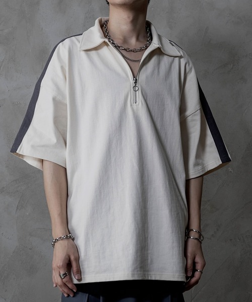 INTER FACTORY（インターファクトリー）の「ファッションインフルエンサー しの - Heavy Weight Cotton Half Zip Tee / ヘビーウェイトコットンハーフジップTシャツ　made in INTER FACTORY（Tシャツ/カットソー・メンズ・ホワイト/ブラック/グリーン・SMALL/LARGE/MEDIUM）」の4枚目の写真