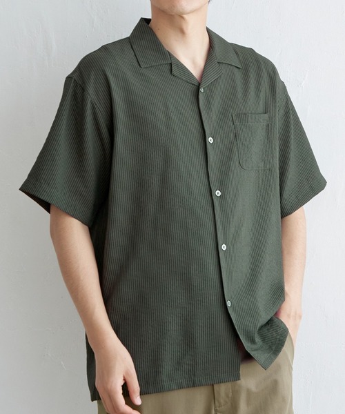 シャドーストライプオープンカラーシャツ（シャツ/ブラウス）｜ikka