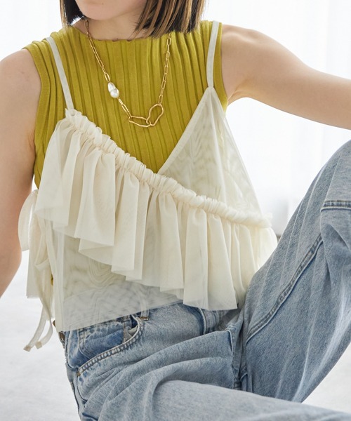 each（イーチ）の「チュールイレヘムキャミビスチェ（キャミソール・レディース・ライトグレー/ブラック/アイボリー/レッド・FREE）」の2枚目の写真