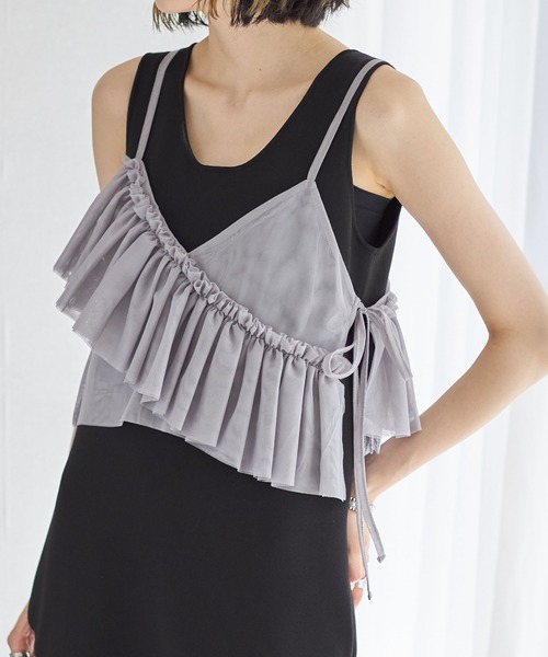 each（イーチ）の「チュールイレヘムキャミビスチェ（キャミソール・レディース・ライトグレー/ブラック/アイボリー/レッド・FREE）」の21枚目の写真