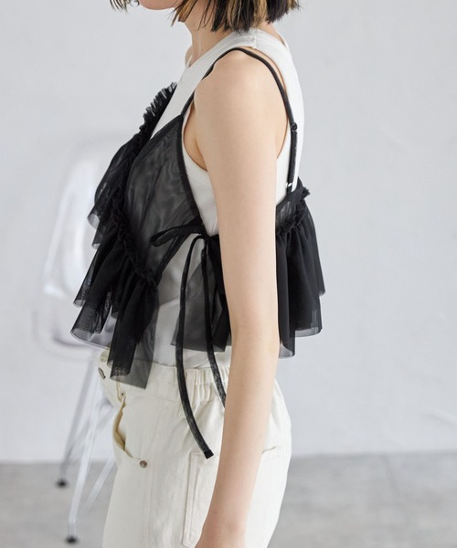 each（イーチ）の「チュールイレヘムキャミビスチェ（キャミソール・レディース・ライトグレー/ブラック/アイボリー/レッド・FREE）」の13枚目の写真