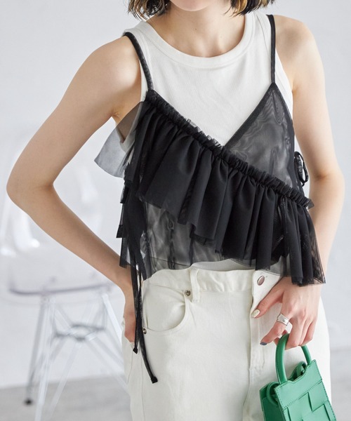 each（イーチ）の「チュールイレヘムキャミビスチェ（キャミソール・レディース・ライトグレー/ブラック/アイボリー/レッド・FREE）」の14枚目の写真