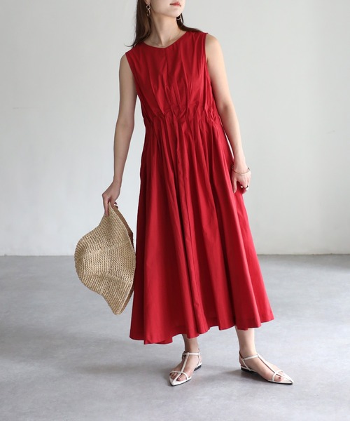 Riberry（リベリー）の「インド綿ブロードノースリウエストタックワンピース（ワンピース・レディース・ブルー/ブラック/オフホワイト/オレンジ・MEDIUM）」の15枚目の写真