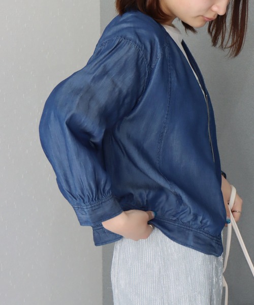 libelle more(リベル モア)の「再生繊維デニム Vネック ブルゾン(ブルゾン・レディース・サックスブルー/ブルー/インディゴブルー・M/L)」の8枚目の写真