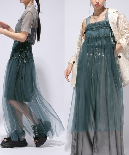 HARE（ハレ）の「マルチWAYシアースカート(HARE)（スカート・レディース・ブラック/グリーン・FREE）」の2枚目の写真