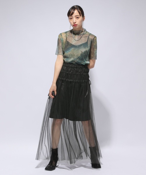 HARE（ハレ）の「マルチWAYシアースカート(HARE)（スカート・レディース・ブラック/グリーン・FREE）」の3枚目の写真