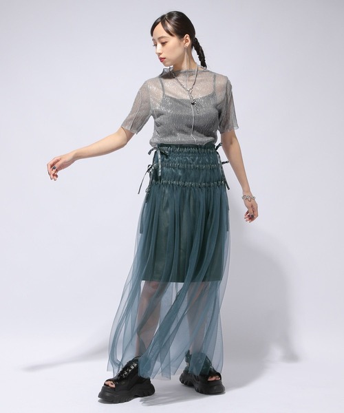 HARE（ハレ）の「マルチWAYシアースカート(HARE)（スカート・レディース・ブラック/グリーン・FREE）」の6枚目の写真