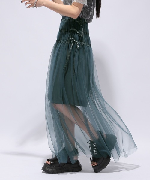 HARE（ハレ）の「マルチWAYシアースカート(HARE)（スカート・レディース・ブラック/グリーン・FREE）」の14枚目の写真
