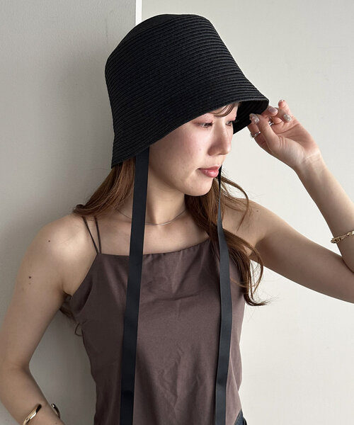 DISCOAT（ディスコート）の「リボン付きベルハット（ハット・レディース・ベージュ/ブラック・FREE）」の2枚目の写真