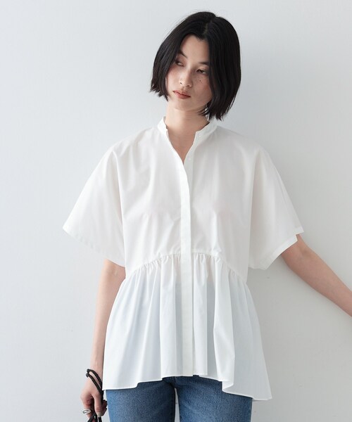 GALLEST（ギャレスト）の「◆スタンドカラーペプラムブラウス（シャツ/ブラウス・レディース・ホワイト/カーキ/オレンジ/ブラック・34/38）」の2枚目の写真