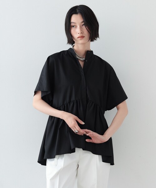 GALLEST（ギャレスト）の「◆スタンドカラーペプラムブラウス（シャツ/ブラウス・レディース・ホワイト/カーキ/オレンジ/ブラック・34/38）」の3枚目の写真