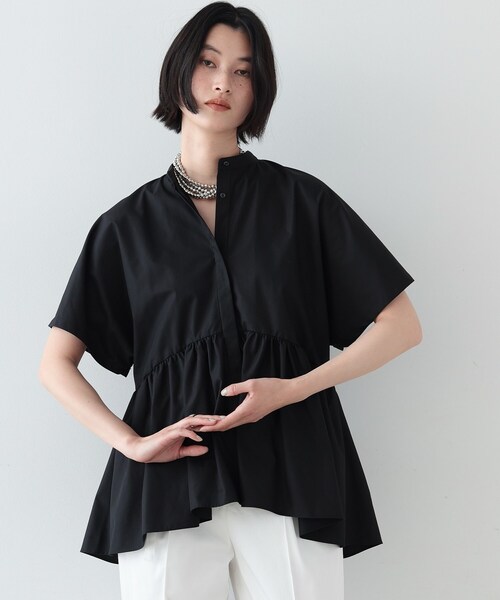 GALLEST（ギャレスト）の「◆スタンドカラーペプラムブラウス（シャツ/ブラウス・レディース・ホワイト/カーキ/オレンジ/ブラック・34/38）」の5枚目の写真