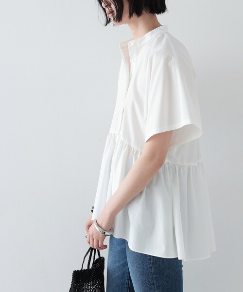 GALLEST（ギャレスト）の「◆スタンドカラーペプラムブラウス（シャツ/ブラウス・レディース・ホワイト/カーキ/オレンジ/ブラック・34/38）」の18枚目の写真