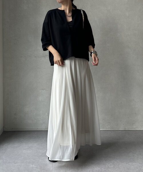 DouDou（ドゥドゥ）の「5分袖スリットプルオーバー（Tシャツ/カットソー・レディース・カーキ/ブラック/ベージュ・FREE）」の5枚目の写真