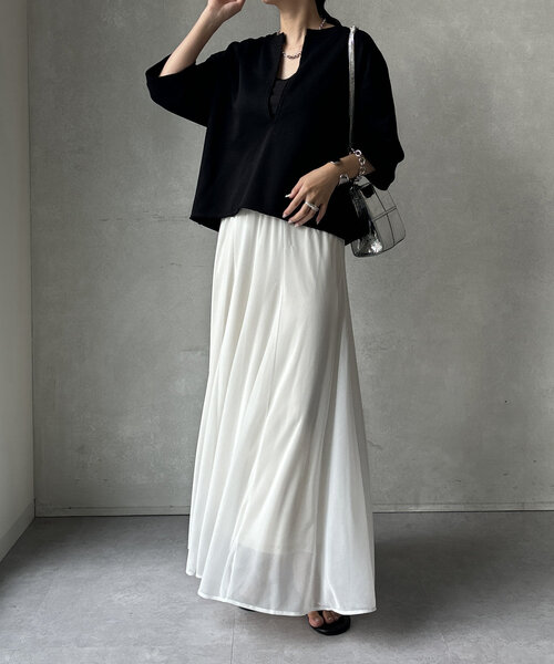 DouDou（ドゥドゥ）の「5分袖スリットプルオーバー（Tシャツ/カットソー・レディース・カーキ/ブラック/ベージュ・FREE）」の6枚目の写真