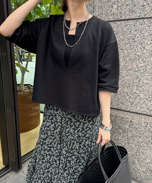 DouDou（ドゥドゥ）の「5分袖スリットプルオーバー（Tシャツ/カットソー・レディース・カーキ/ブラック/ベージュ・FREE）」の16枚目の写真