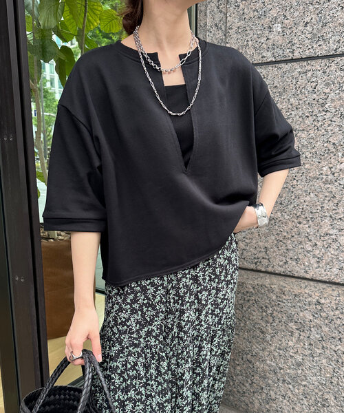 DouDou（ドゥドゥ）の「5分袖スリットプルオーバー（Tシャツ/カットソー・レディース・カーキ/ブラック/ベージュ・FREE）」の17枚目の写真