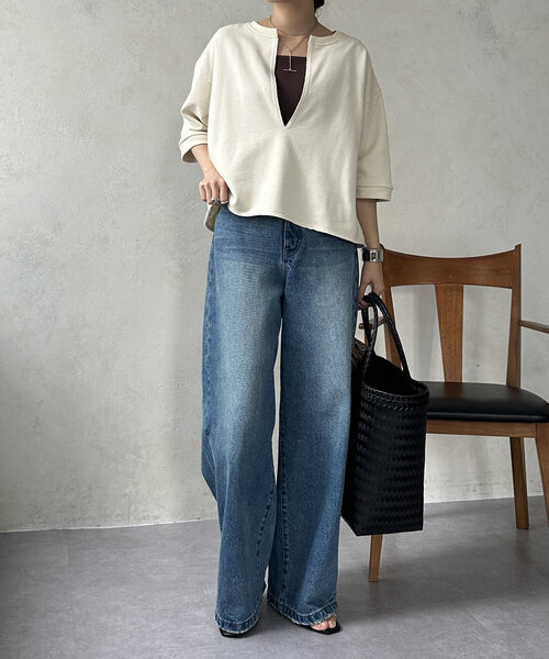 DouDou（ドゥドゥ）の「5分袖スリットプルオーバー（Tシャツ/カットソー・レディース・カーキ/ブラック/ベージュ・FREE）」の21枚目の写真