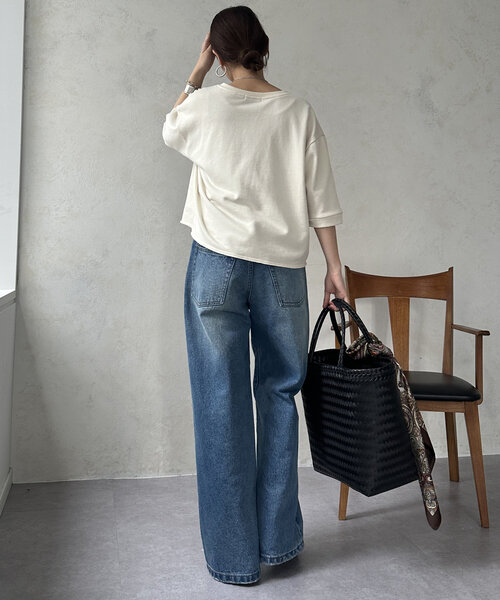 DouDou（ドゥドゥ）の「5分袖スリットプルオーバー（Tシャツ/カットソー・レディース・カーキ/ブラック/ベージュ・FREE）」の22枚目の写真