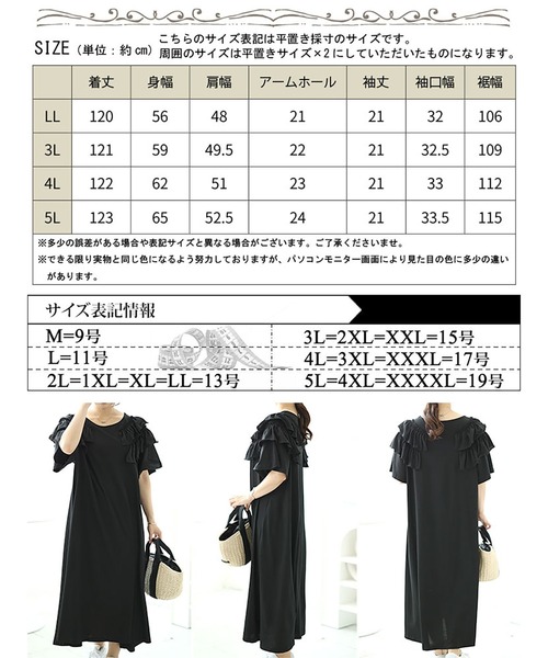 GOLDJAPAN(ゴールドジャパン)の「肩ティアードフリルAラインワンピース【大きいサイズ対応】(ワンピース・レディース・ライトグリーン/ブラック・5L/4L/3L/LL)」の18枚目の写真