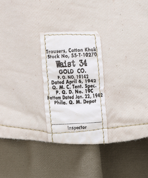 GOLD（ゴールド）の「GOLD / ゴールド SELVEDGE WEAPON WIDE TROUSERS GL42426（チノパンツ・メンズ・ベージュ系その他・LARGE/MEDIUM）」の14枚目の写真
