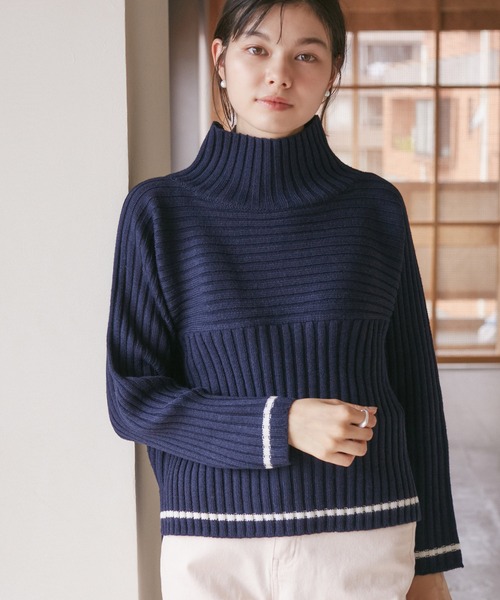 セール】【WEB限定カラーあり】アソートリブ切り替えニットプル