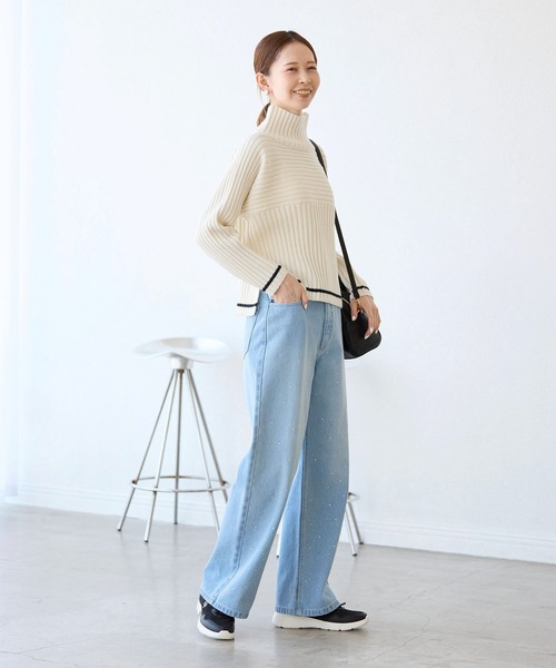 セール】【WEB限定カラーあり】アソートリブ切り替えニットプル