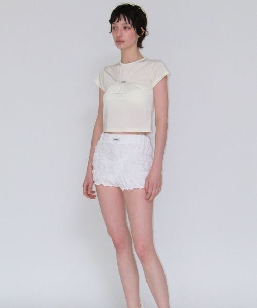 Tシャツ・カットソー PAIN OR PLEASURE ANGEL SHIRRING TOP 5BJH620 セール】GLOSSY SHIRRING LOGO TOP（Tシャツ/カットソー