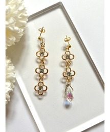 【YM】ビジュー×花 クリスタル アシメ サージカルステンレスピアス(MA)