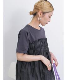 Samansa Mos2 blue | 異素材ドッキングプルオーバー(Tシャツ/カットソー)