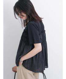 Samansa Mos2 blue | 異素材ドッキングプルオーバー(Tシャツ/カットソー)