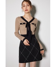 rienda | 配色リボンニットカーディガントップス(カーディガン/ボレロ)