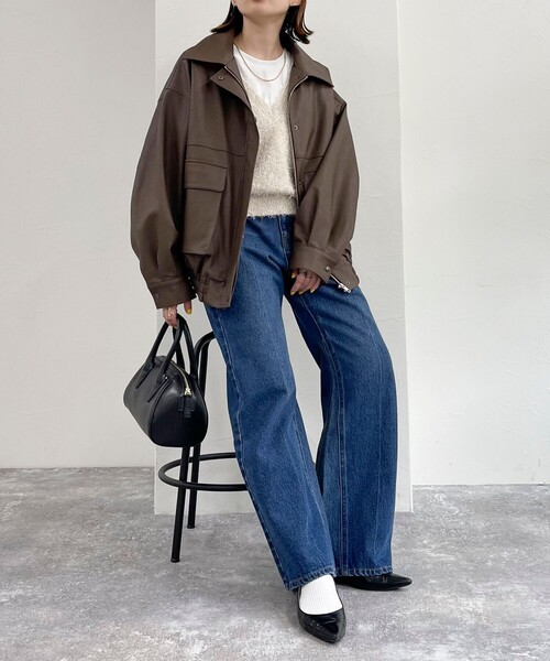 fredy emue（フレディエミュ）の「フェイクレザーブルゾン（ブルゾン・レディース・ブラウン/ブラック・38）」の8枚目の写真