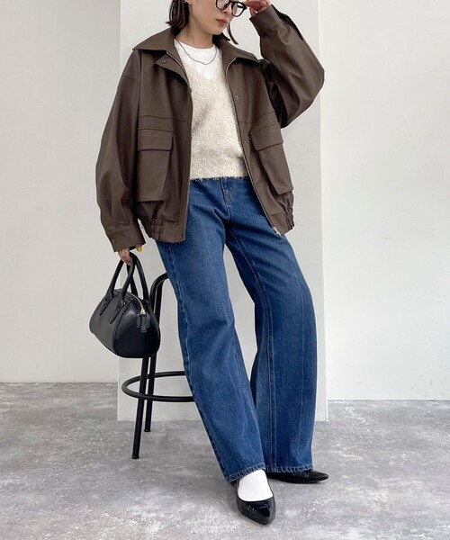 fredy emue（フレディエミュ）の「フェイクレザーブルゾン（ブルゾン・レディース・ブラウン/ブラック・38）」の9枚目の写真