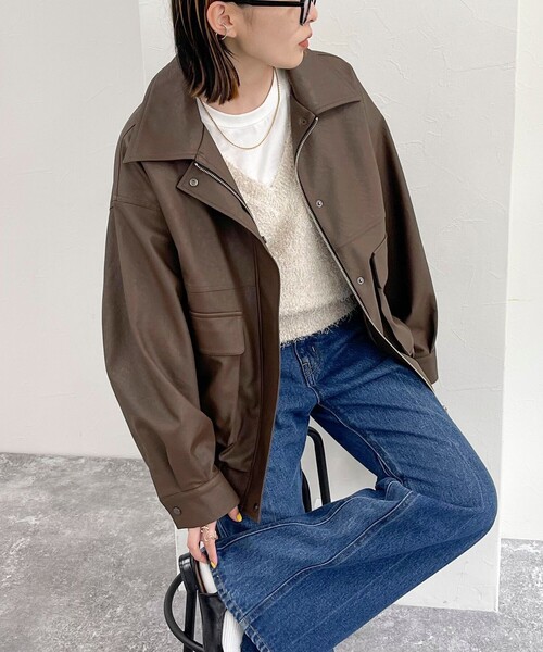 fredy emue（フレディエミュ）の「フェイクレザーブルゾン（ブルゾン・レディース・ブラウン/ブラック・38）」の11枚目の写真