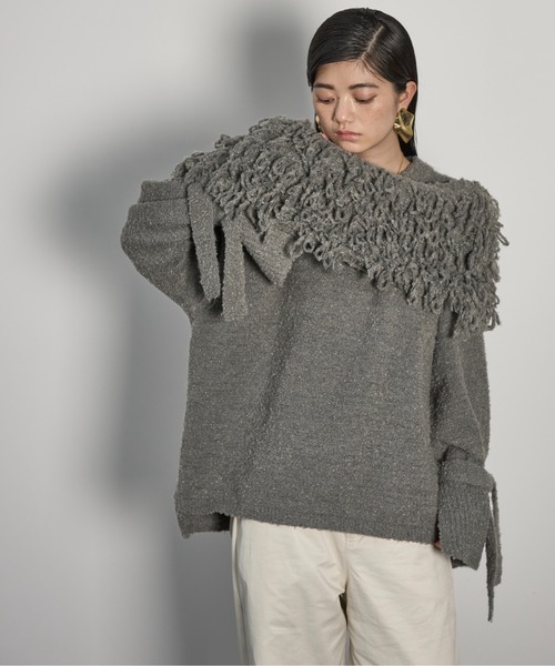 THE YOn(ザヨン)の「ループシャギーニットスヌード(ネックウォーマー/スヌード・レディース・アイボリー/ブラック/グレー・FREE)」の7枚目の写真