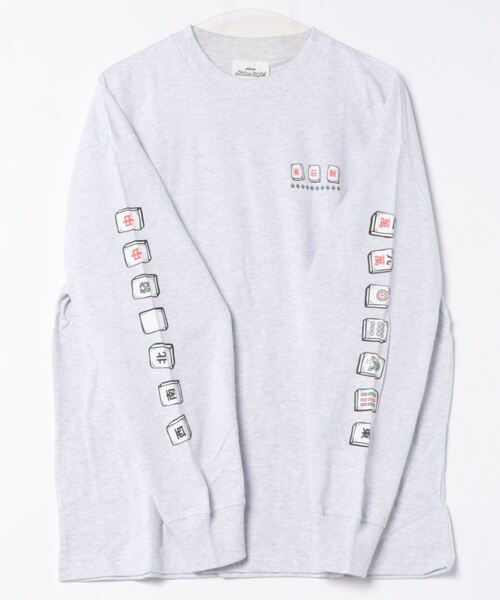 SPINNS(スピンズ)の「ストリート/袖プリントロンT 麻雀(Tシャツ/カットソー・メンズ・アッシュグレー/ブラック/ホワイト/ブルー系その他・ONESIZE)」の5枚目の写真