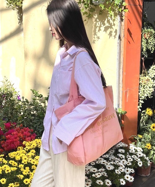 sinoon 横長 Rose Label Point Tote Bag 2color 大きいサイズ A4 SINOON