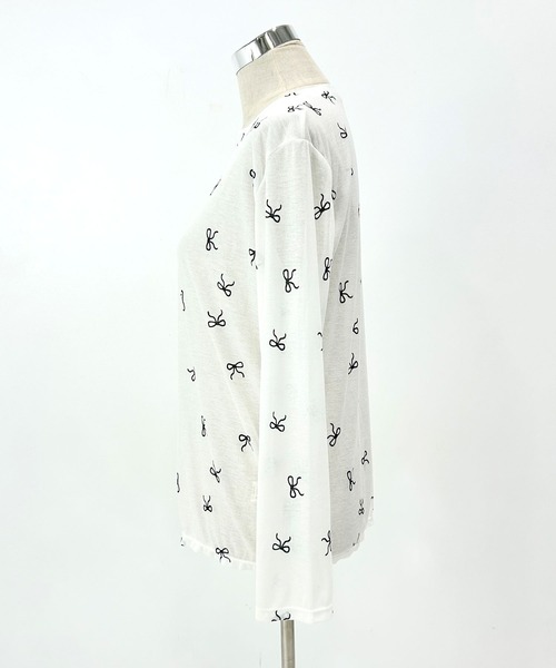 Newlyme（ニューリーミー）の「メニーリボンプリントシアートップス（Tシャツ/カットソー・レディース・ブラック/ホワイト・FREE）」の10枚目の写真