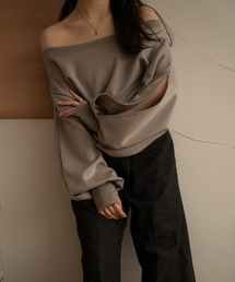 mideal | off shoulder logo sweat / オフショルダーロゴスウェット(スウェット)