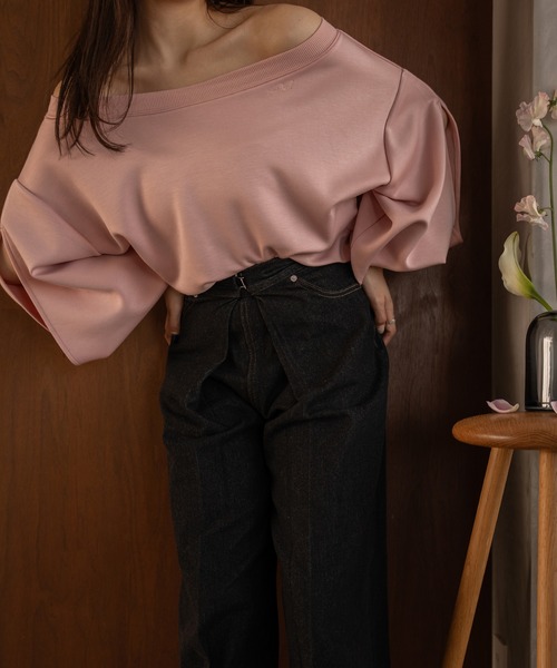 mideal（マイディール）の「off shoulder logo sweat / オフショルダーロゴスウェット（スウェット・レディース・グレー/ピンク・FREE）」の5枚目の写真