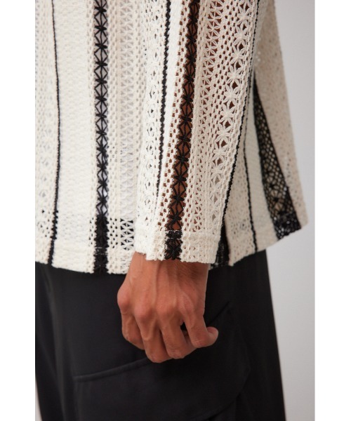 AZUL by moussy（アズールバイマウジー）の「メッシュ開襟長袖シャツ（シャツ/ブラウス・メンズ・ホワイト系その他/ブラック系その他/ベージュ系その他・FREE）」の6枚目の写真